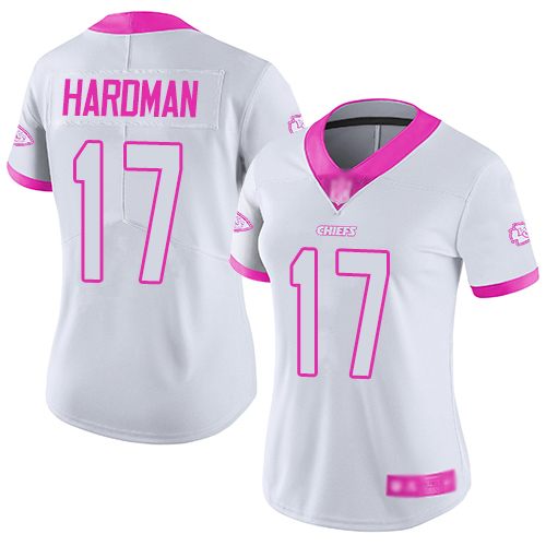 Women Kansas City Chiefs #17 Hardman Mecole Limited White Pink Rush Fashion Football Nike NFL Jersey->youth nfl jersey->Youth Jersey